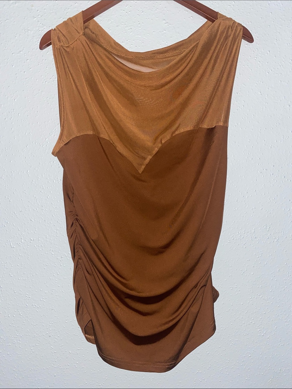 SHEIN Brown Two-Tone Draped Sleeveless Blouse
